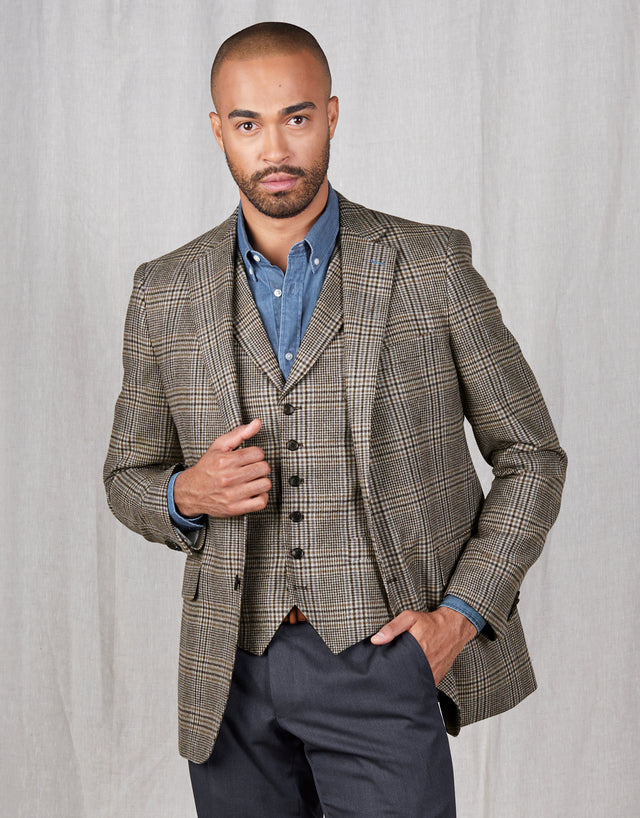 Shelby Beige & Brown Check Waistcoat
