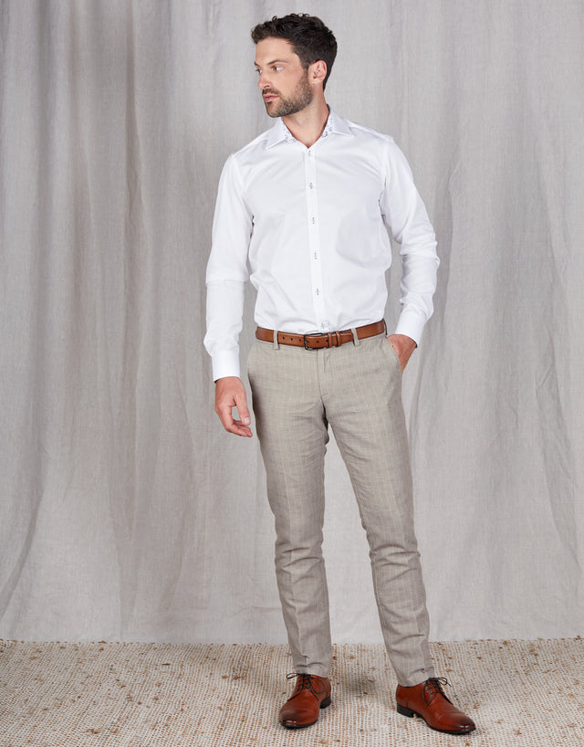 Enz Beige & Grey Check Trouser