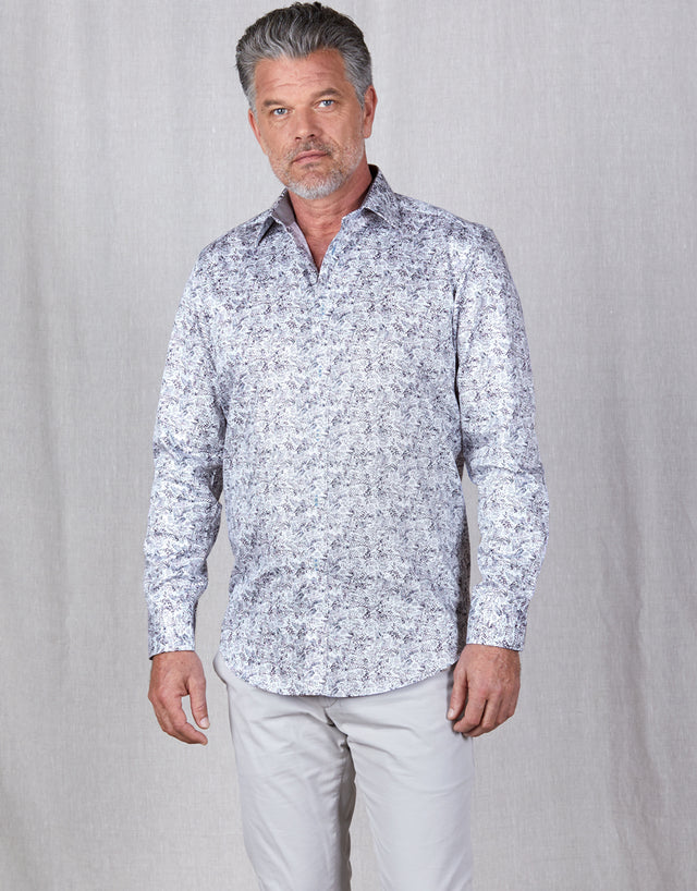 Barbican Navy Leaf Printed Shirt