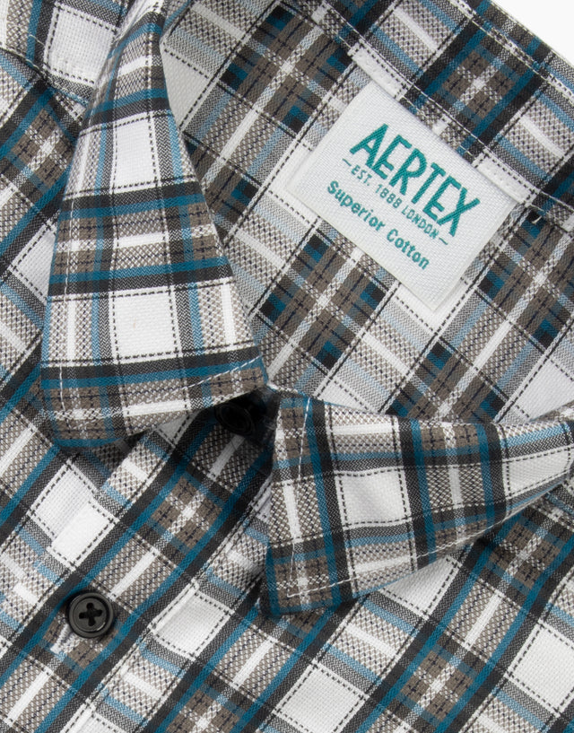 Aertex Taunton Teal & Grey Check Short Sleeve Polo Shirt