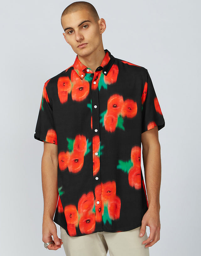 Ben Sherman Black Blurred Floral Mod Short Sleeve Shirt