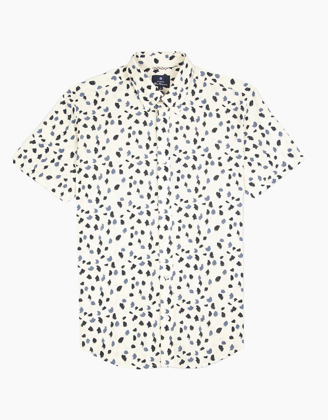 Ben Sherman Ecru Handpainted Print Short Sleeve Shirt