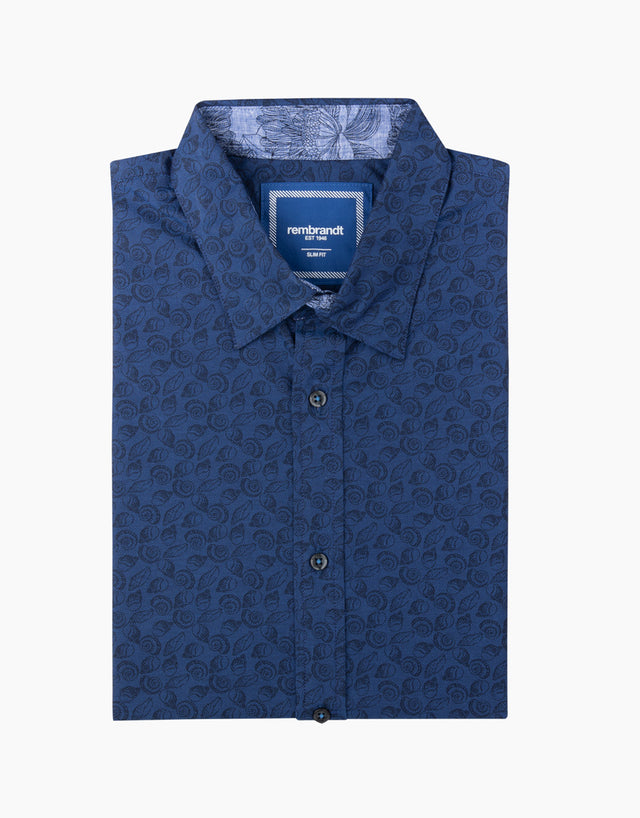 Waihi Navy Shell Print Short Sleeve Shirt