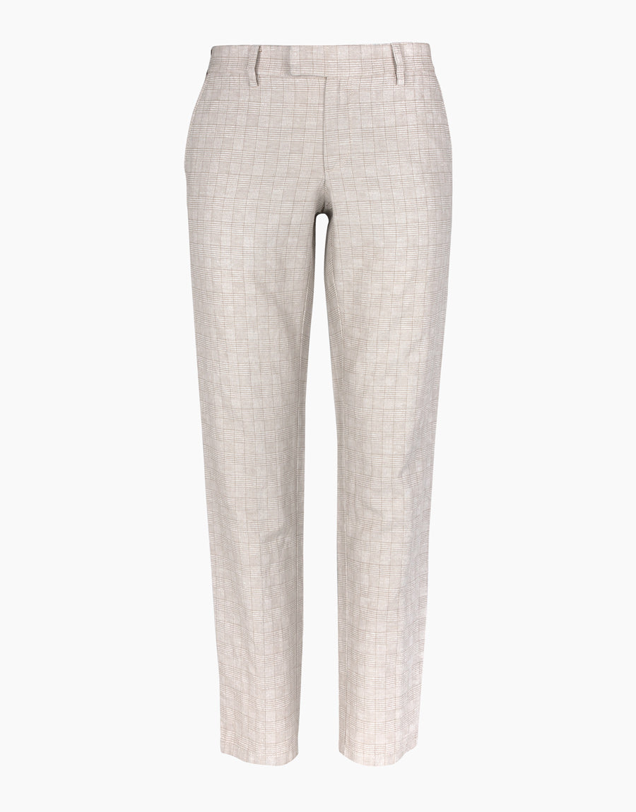 Enz Beige Check Linen Blend Trouser