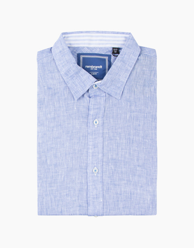 Waihi Blue Linen Short Sleeve Shirt