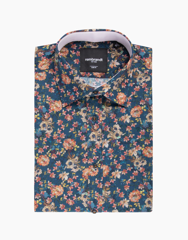Barbican Navy & Orange Floral Shirt