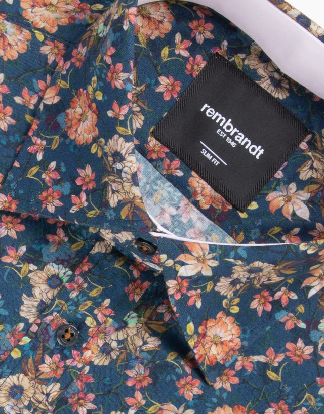 Barbican Navy & Orange Floral Shirt