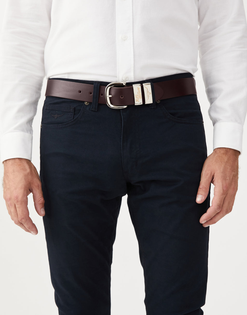 R.M. Williams Drover Chestnut Belt with Nickel Buckle
