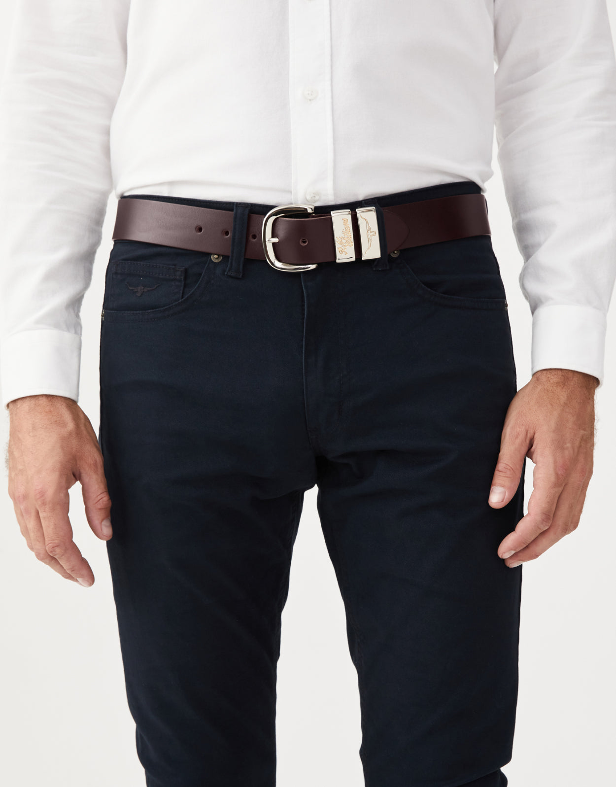 R.M. Williams Drover Chestnut Belt with Nickel Buckle