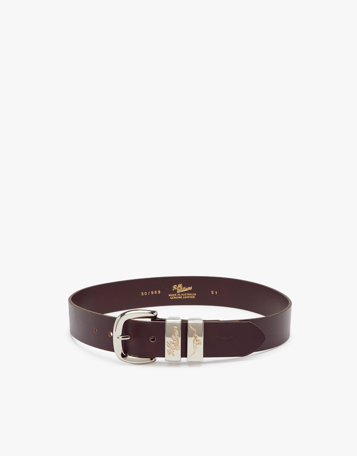 R.M. Williams Drover Chestnut Belt with Nickel Buckle