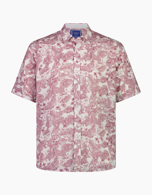 Raglan Burgundy Floral Print Short Sleeve Shirt