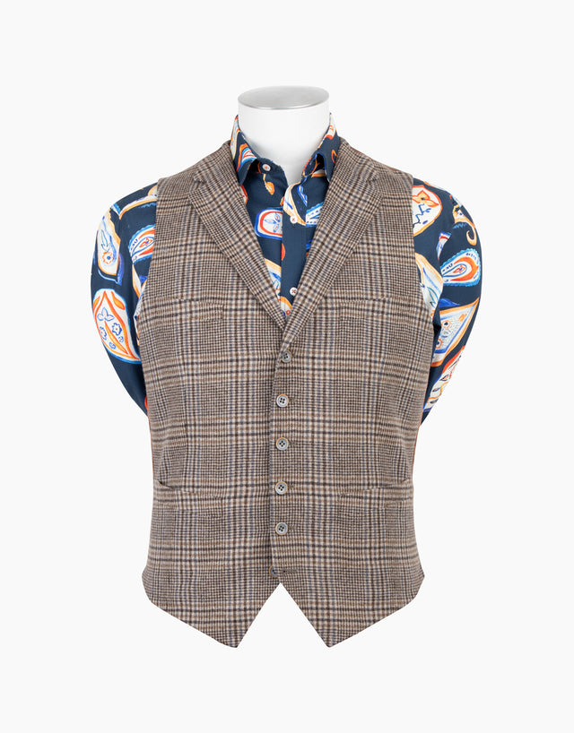 Shelby Beige & Brown Check Waistcoat