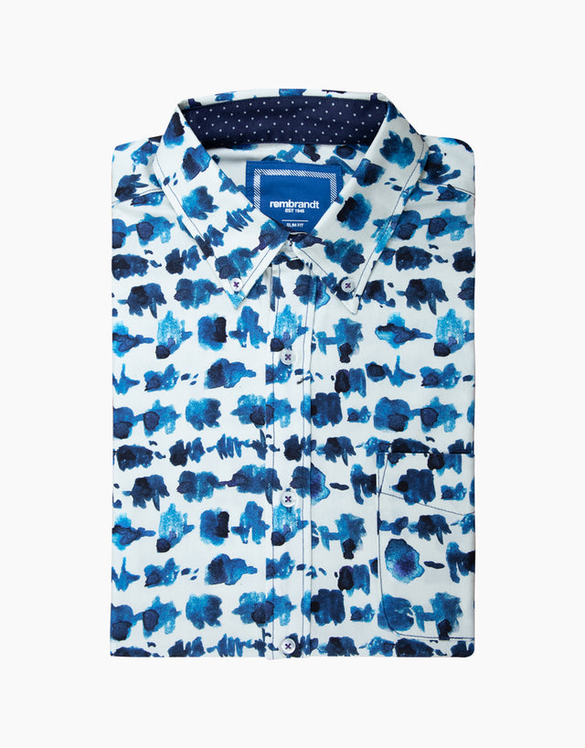 Ohope Blue & White Watercolour Print Shirt