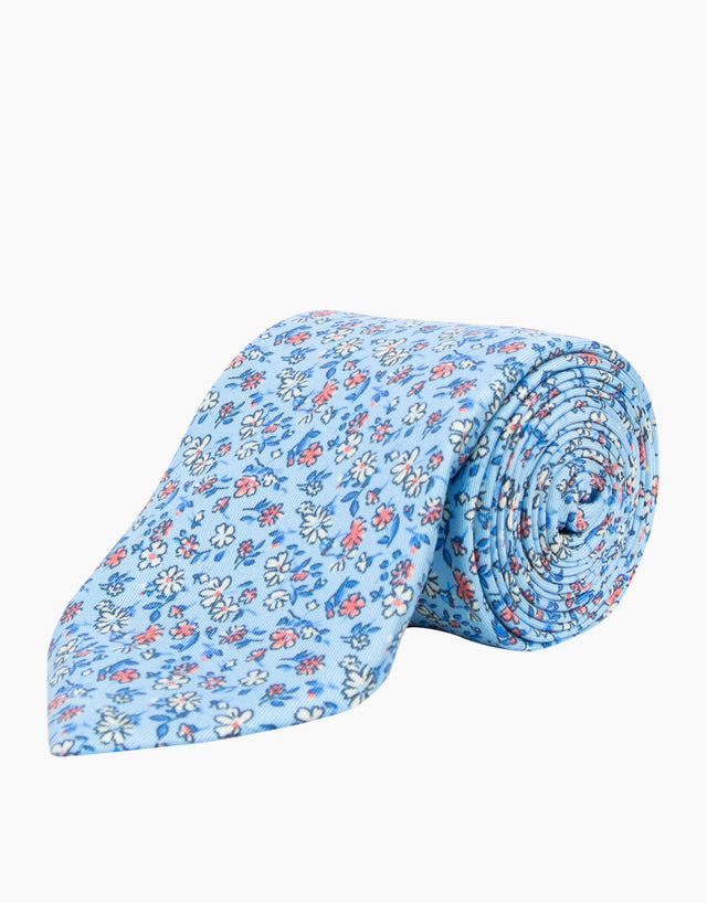 Light Blue Floral Silk Tie