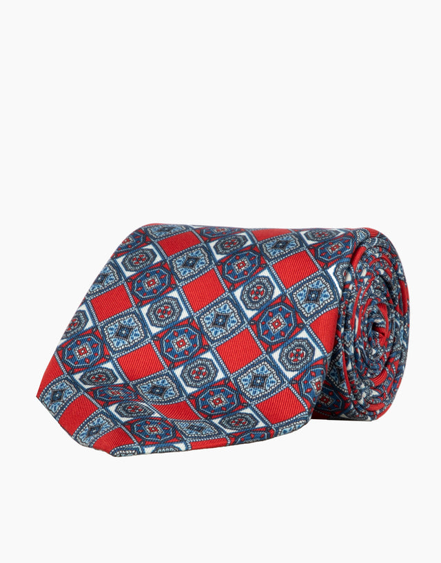Red & Blue Tile Print Tie