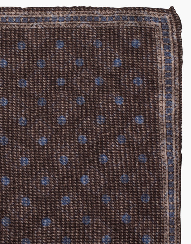 Brown paisley and dot reversible wool pocket square
