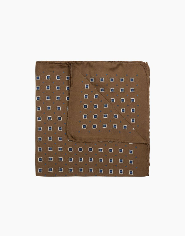 Brown Geometric Silk Pocket Square
