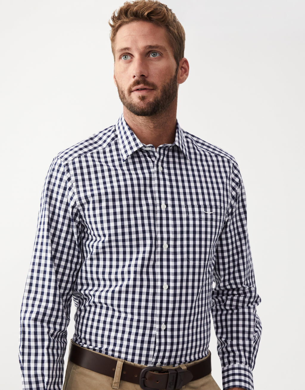 R.M. Williams Collins Navy & White Poplin Check Shirt