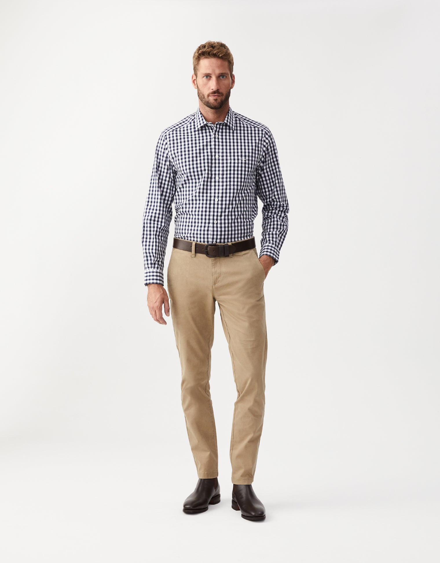 R.M. Williams Collins Navy & White Poplin Check Shirt
