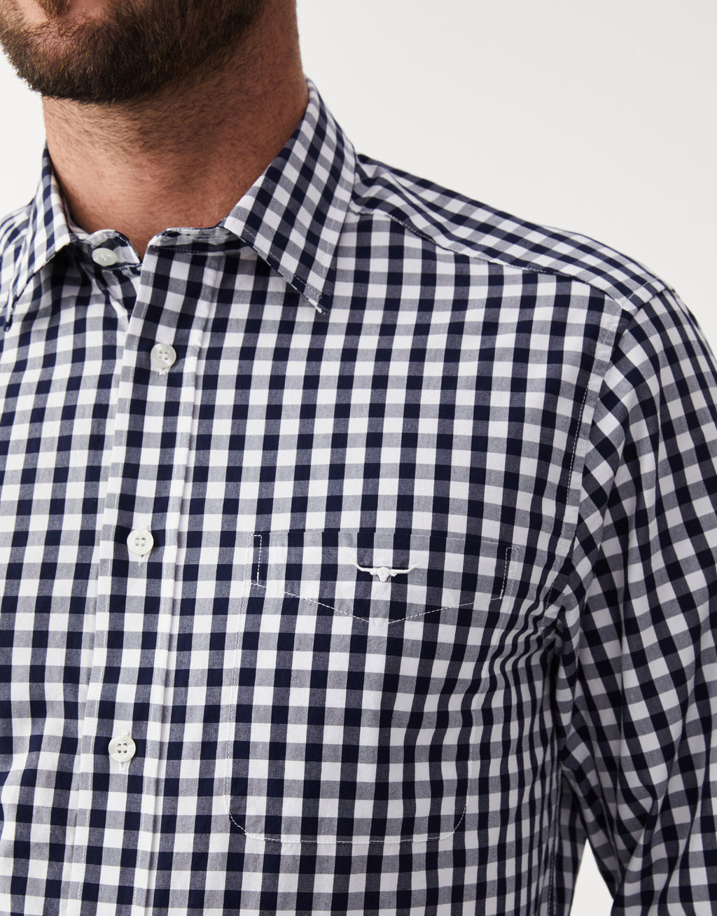 R.M. Williams Collins Navy & White Poplin Check Shirt