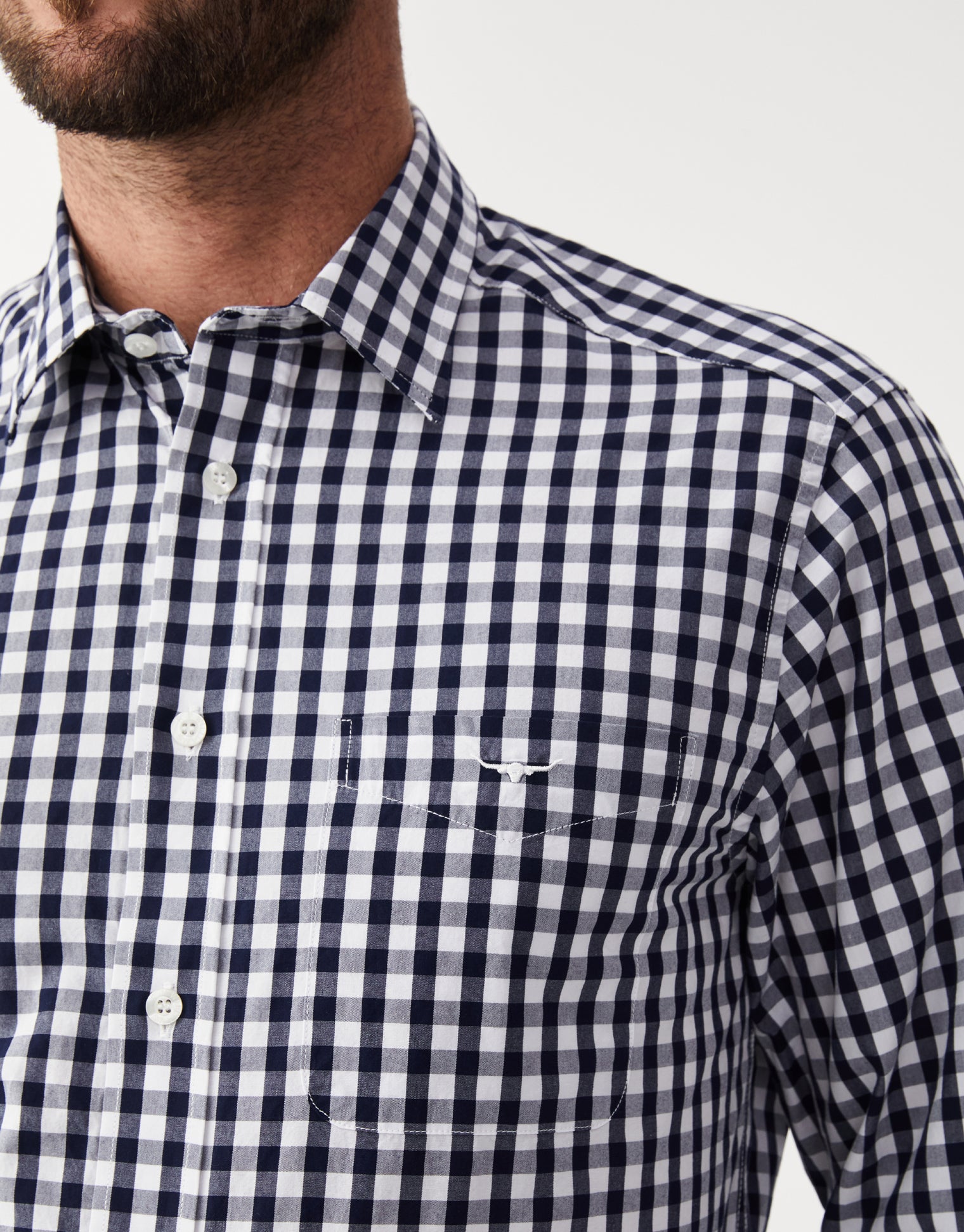 R.M. Williams Collins Navy & White Poplin Check Shirt