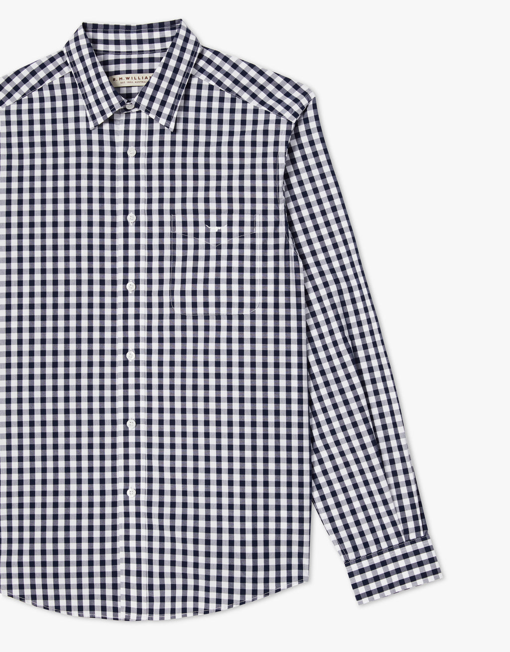 R.M. Williams Collins Navy & White Poplin Check Shirt