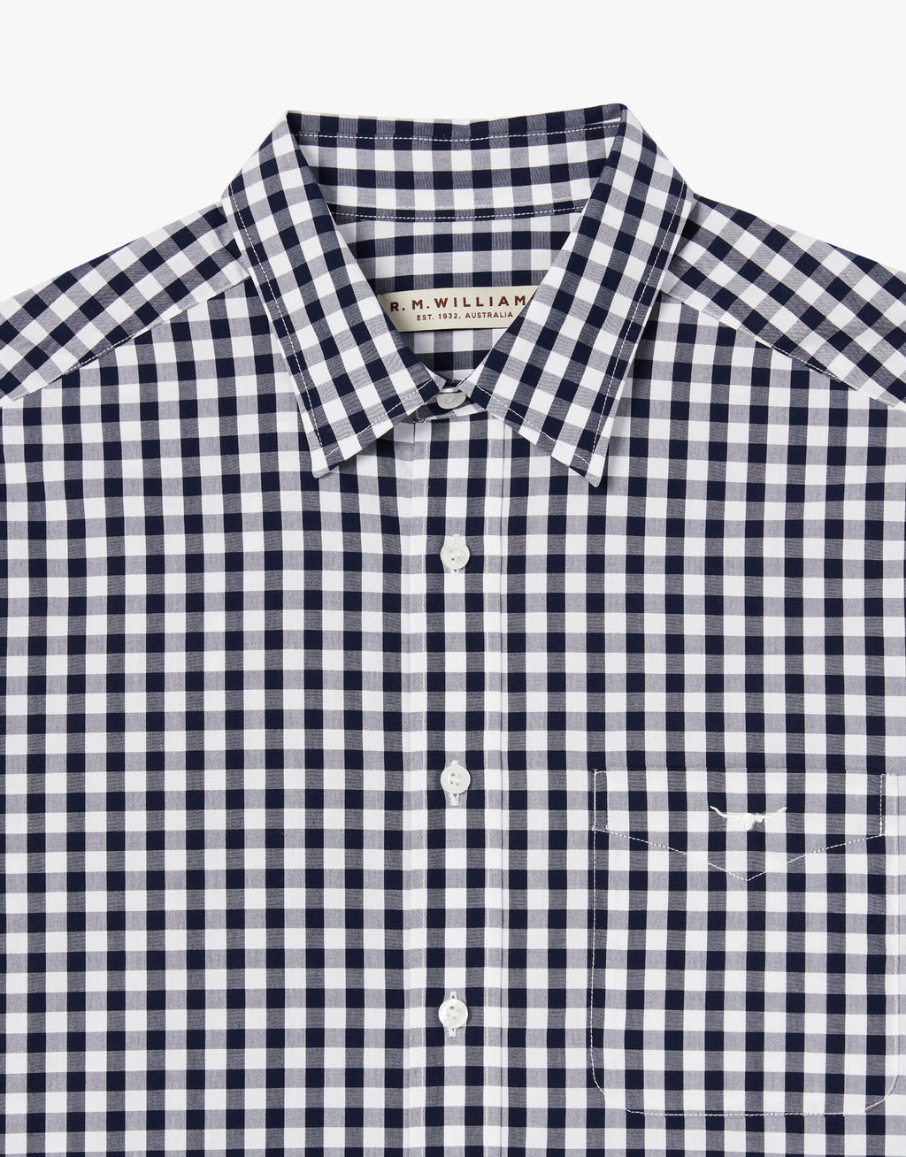 R.M. Williams Collins Navy & White Poplin Check Shirt