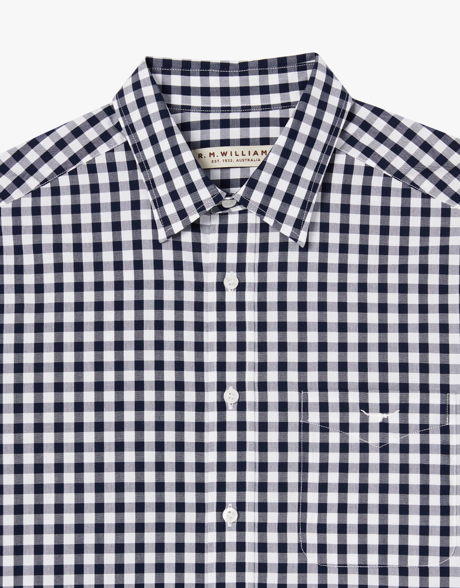 R.M. Williams Collins Navy & White Poplin Check Shirt