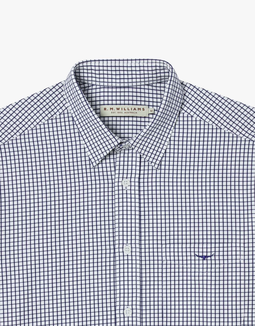 R.M. Williams Collins Navy & White Poplin Check Shirt