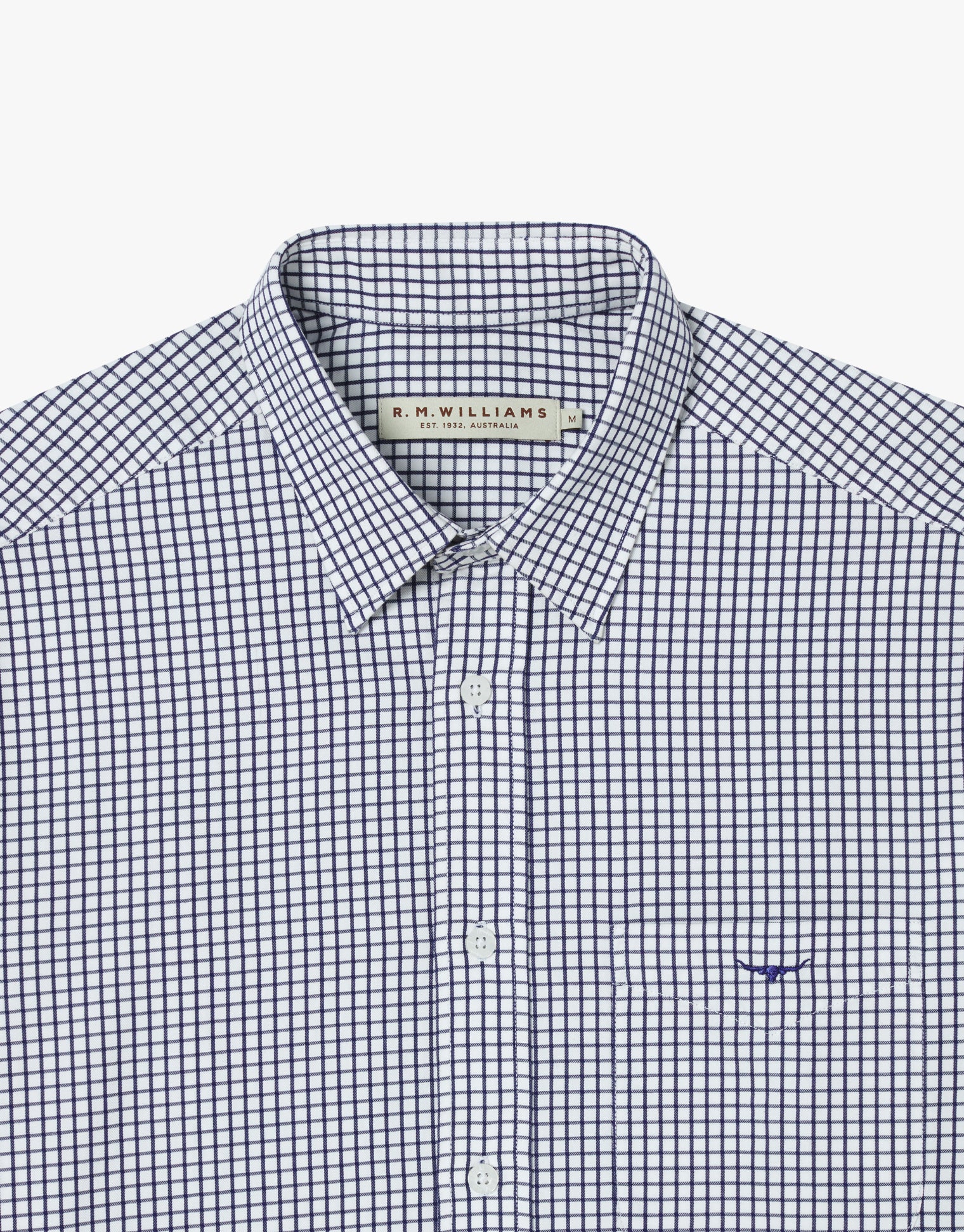 R.M. Williams Collins Navy & White Poplin Check Shirt