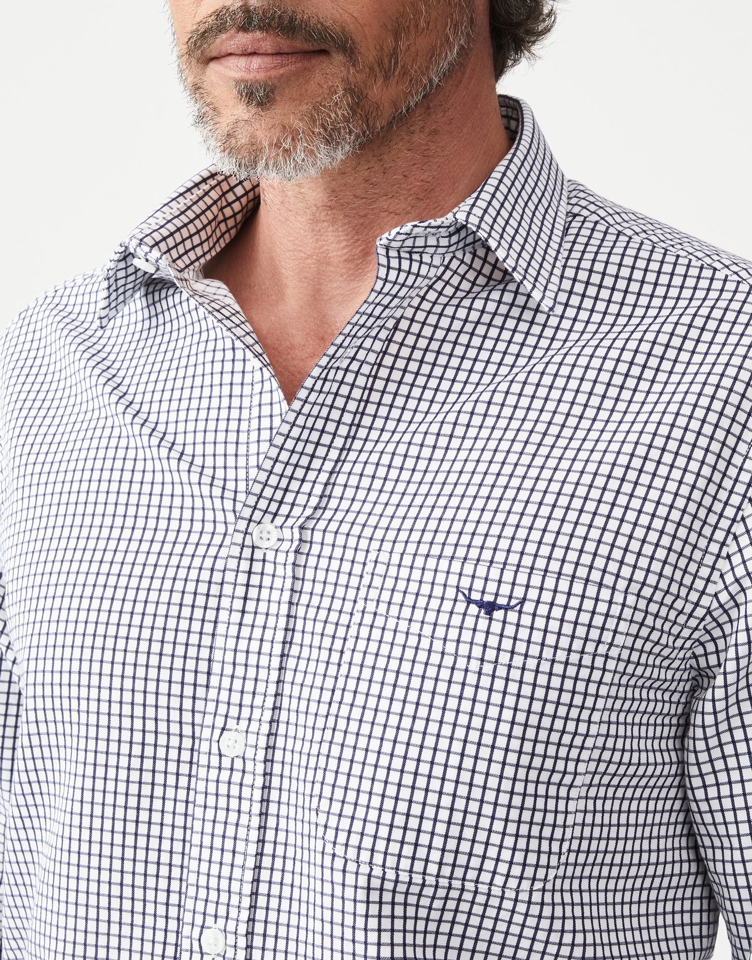 R.M. Williams Collins Navy & White Poplin Check Shirt