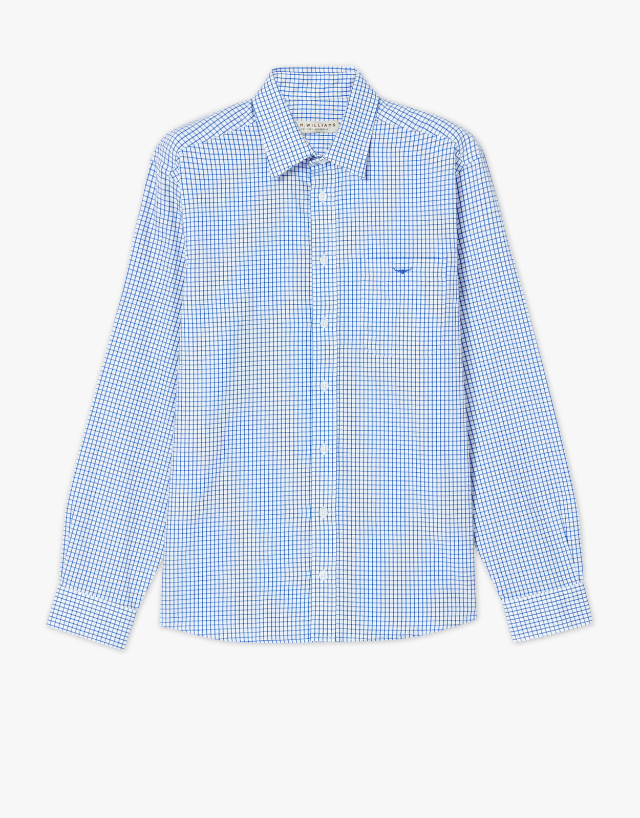 R.M. Williams Collins White & Blue Twill Check Shirt