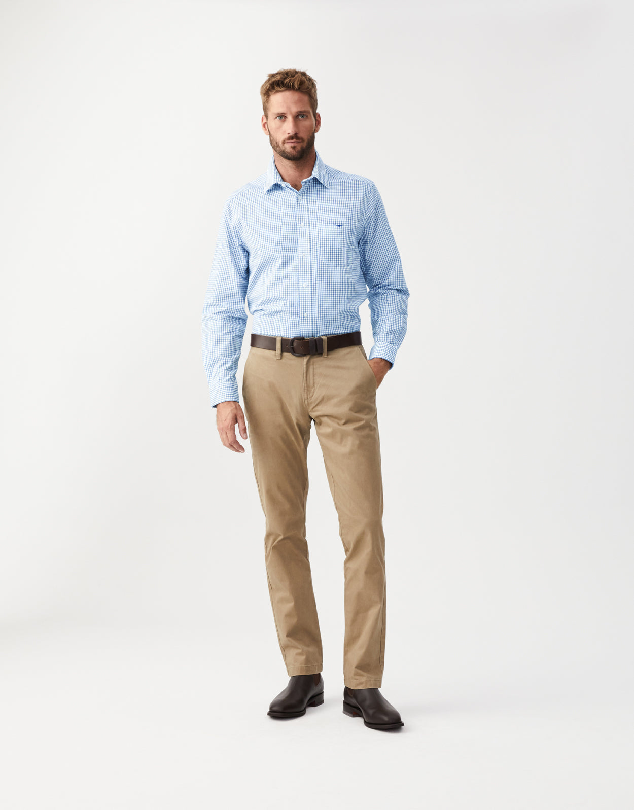 R.M. Williams Collins White & Blue Twill Check Shirt