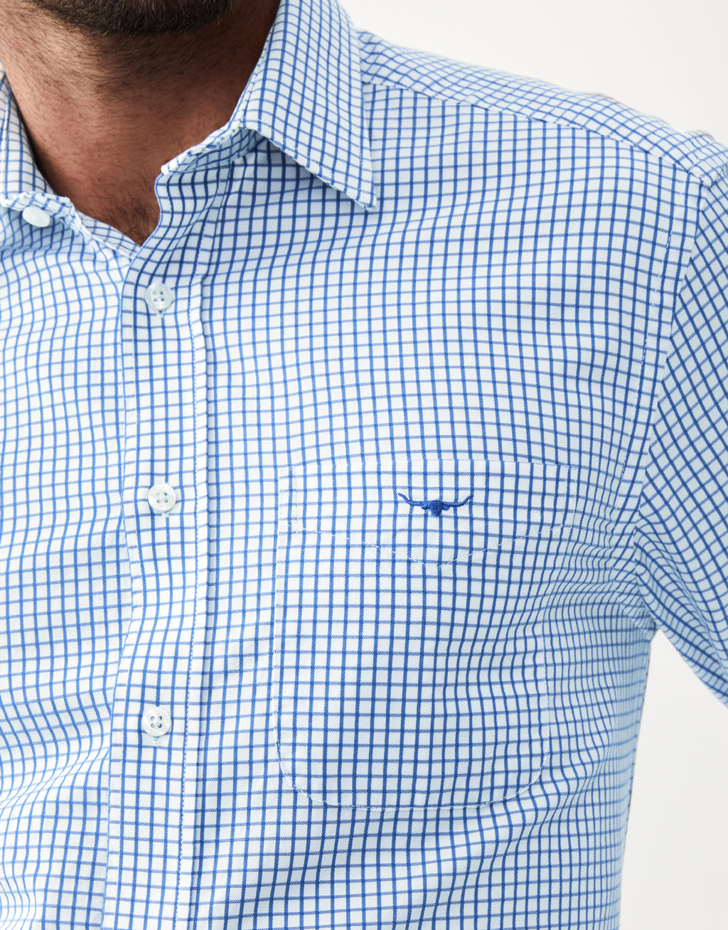 R.M. Williams Collins White & Blue Twill Check Shirt