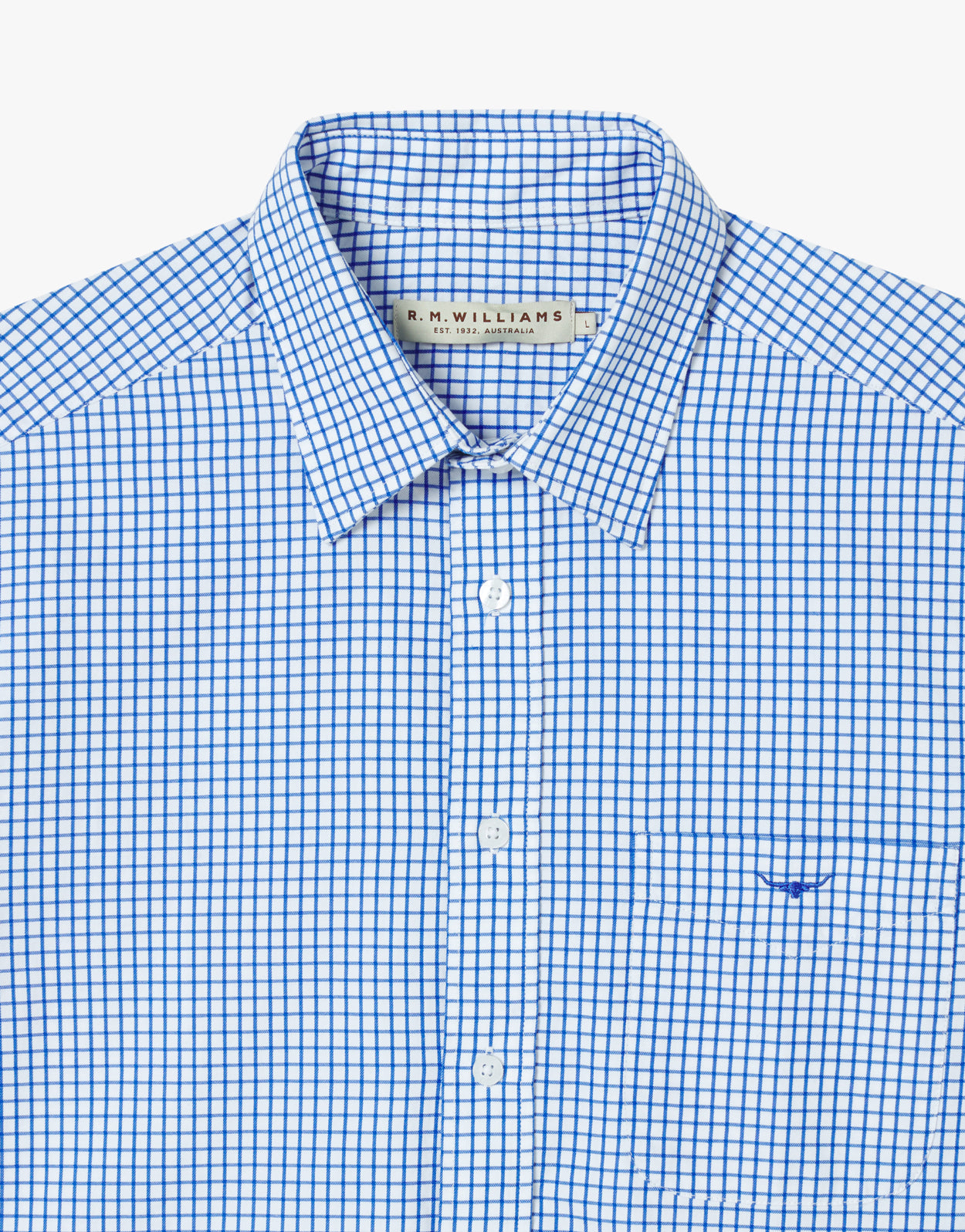 R.M. Williams Collins White & Blue Twill Check Shirt