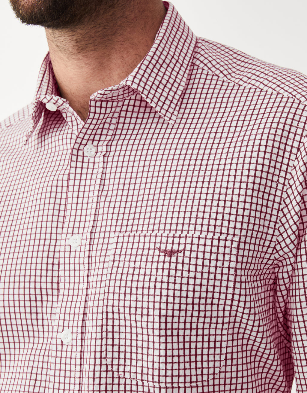 R.M. Williams Collins Burgundy & White Twill Shirt