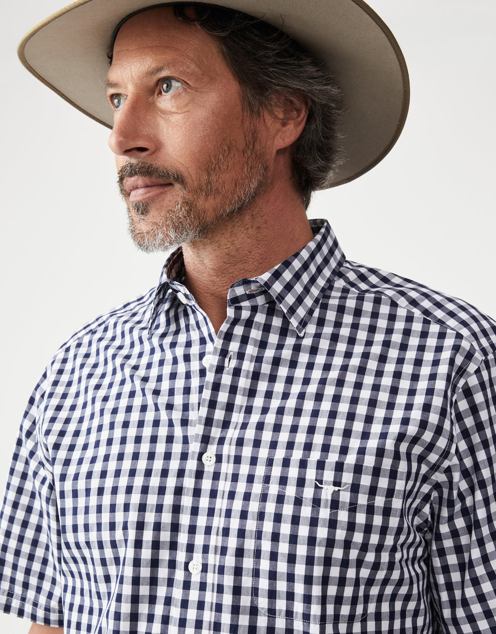 R.M. Williams Hervey Navy & White Check Short Sleeve Shirt
