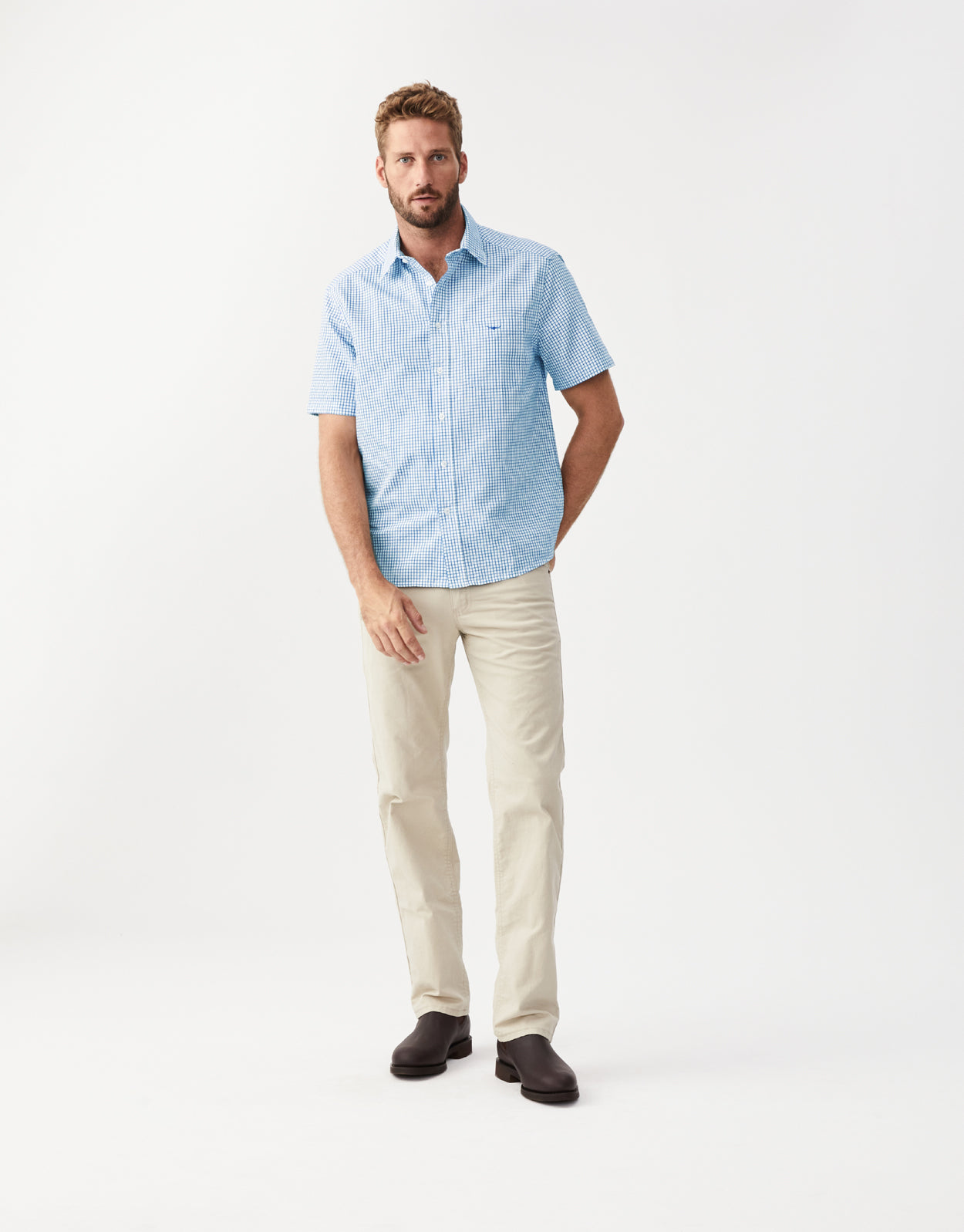 R.M. Williams Hervey White & Blue Short Sleeve Shirt