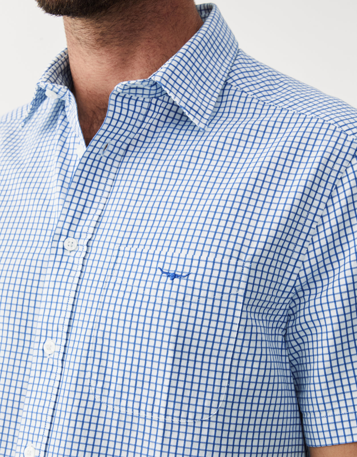 R.M. Williams Hervey White & Blue Short Sleeve Shirt