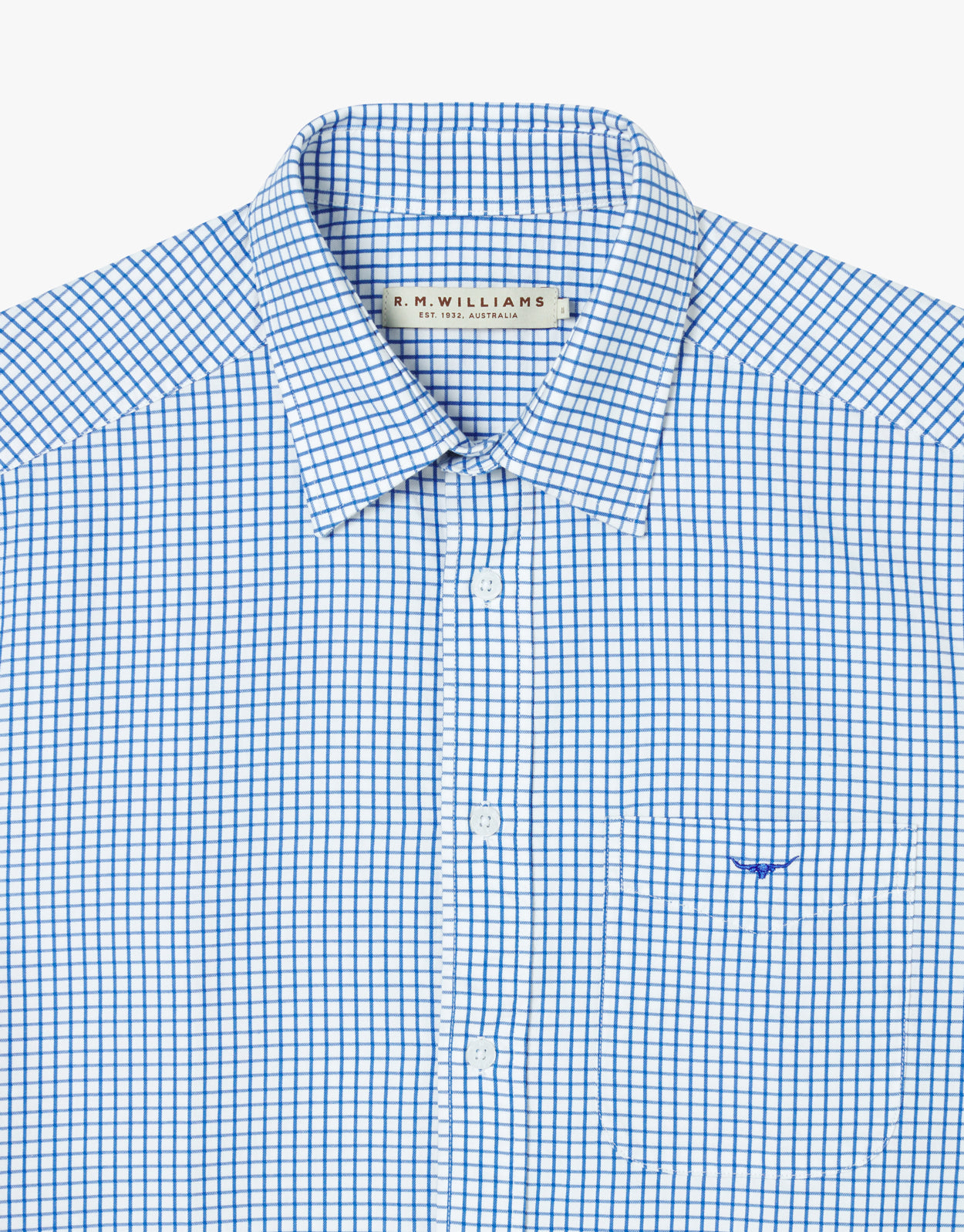 R.M. Williams Hervey White & Blue Short Sleeve Shirt