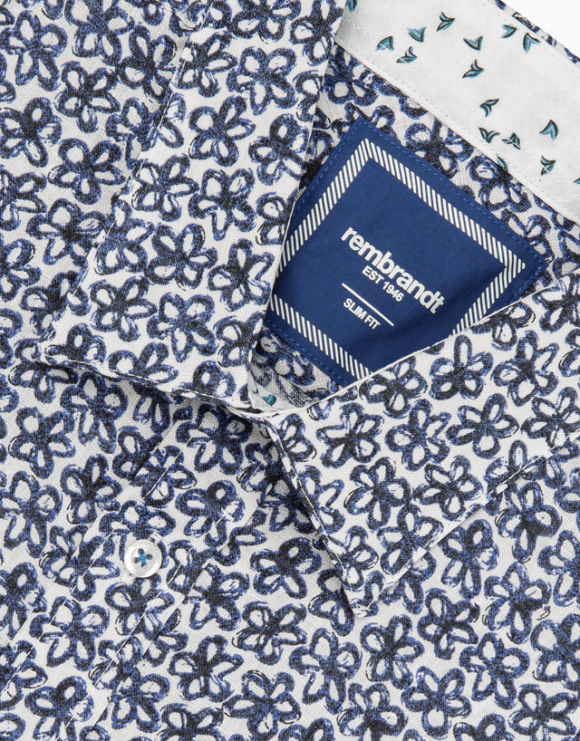 Waihi white & blue floral short sleeve shirt