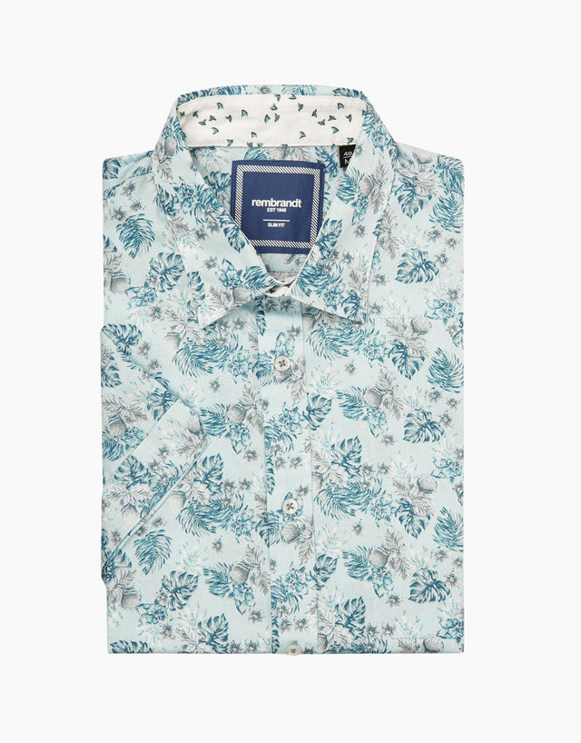 Waihi blue tropical short sleeve shirt