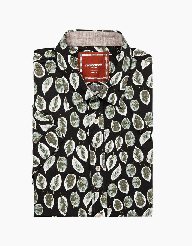 Waihi black leaves short sleeve shirt