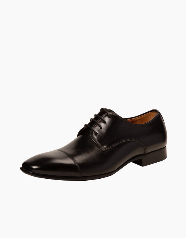 Black Athens leather cap-toe Shoe