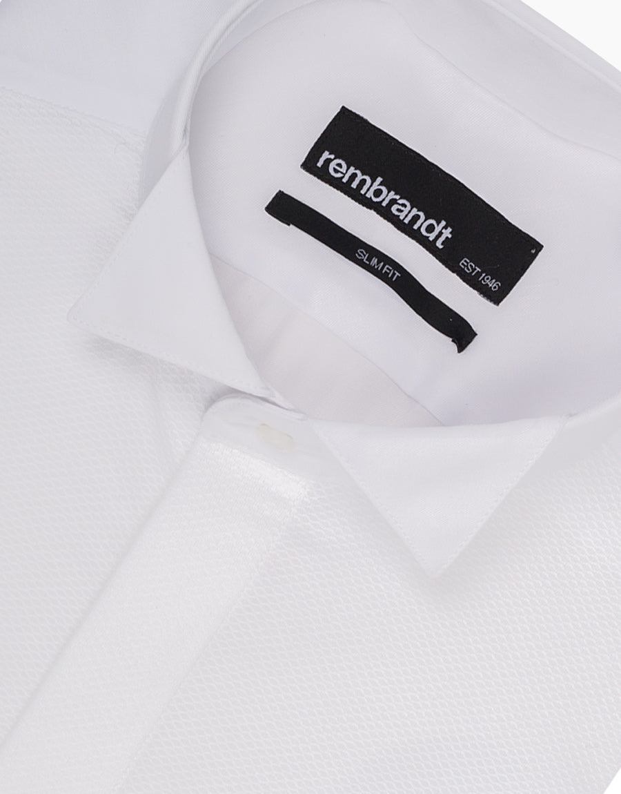 Hire Strand White Twill Formal Shirt with Marcella Bib and Cuffs