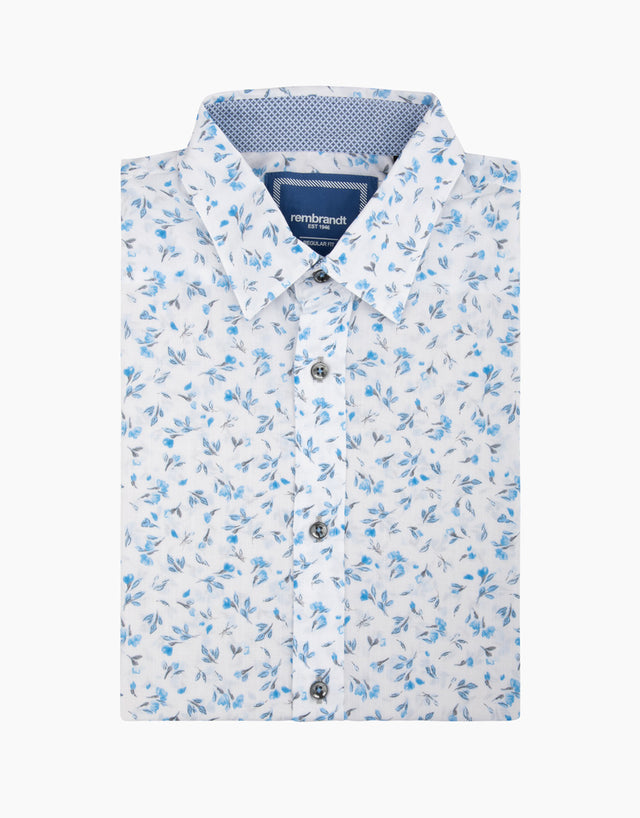 Raglan Blue Floral Short Sleeve Shirt