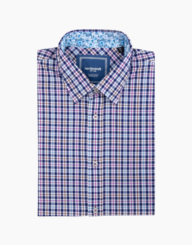 Raglan Purple Check Short Sleeve Shirt