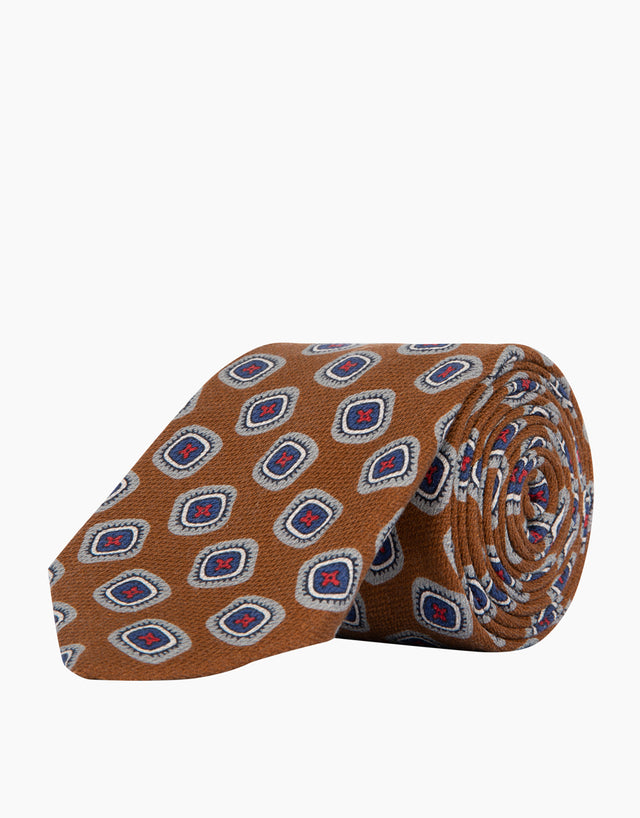 Brown Geometric Silk Tie