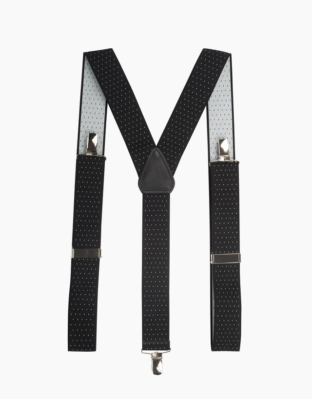 Y Back Black/White Pindot Suspender Clip Braces