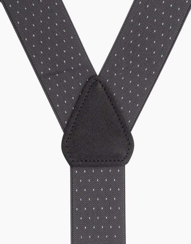 Y Back Grey/White Pindot Suspender Clip Braces